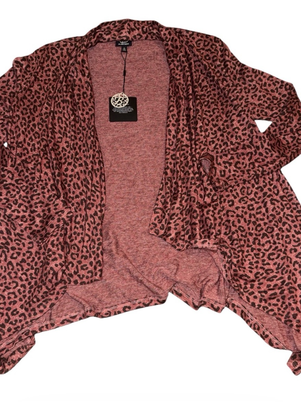 Bobeau Amie Drape Front Animal Print Waterfall Cardigan